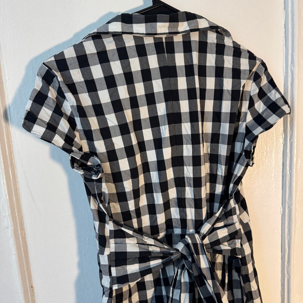 Evan-Picone Petite Black White Gingham Checkers Button Front Tie Back Dress 4P - Picture 6 of 7